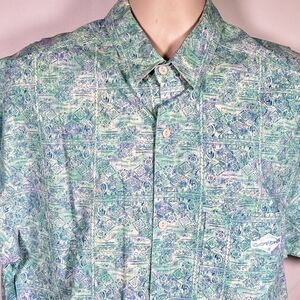 Vintage Gotcha Mens L Blue Green Shirt Hidden Logo Surf Skater 90s Retro Beach